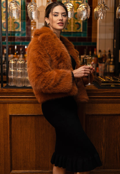 Faux Fur Short Coat in Chestnut - ANGELEYE