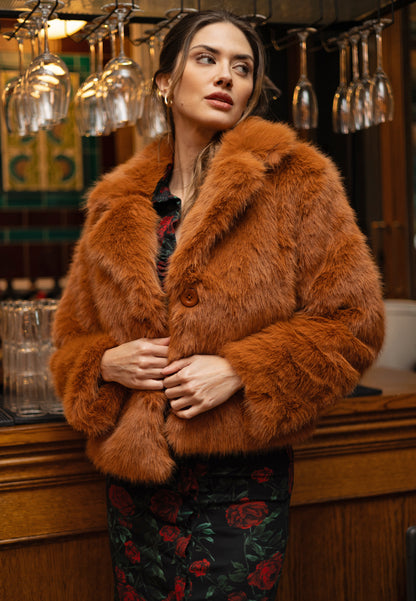 Faux Fur Short Coat in Chestnut - ANGELEYE