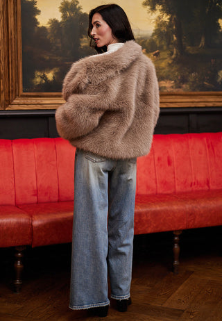 Faux Fur Short Coat in Coffee