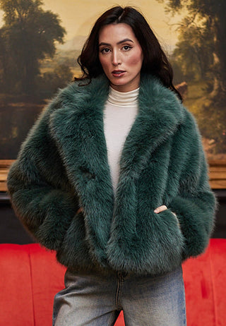 Faux Fur Short Coat in Teal