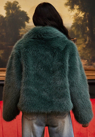 Faux Fur Short Coat in Teal
