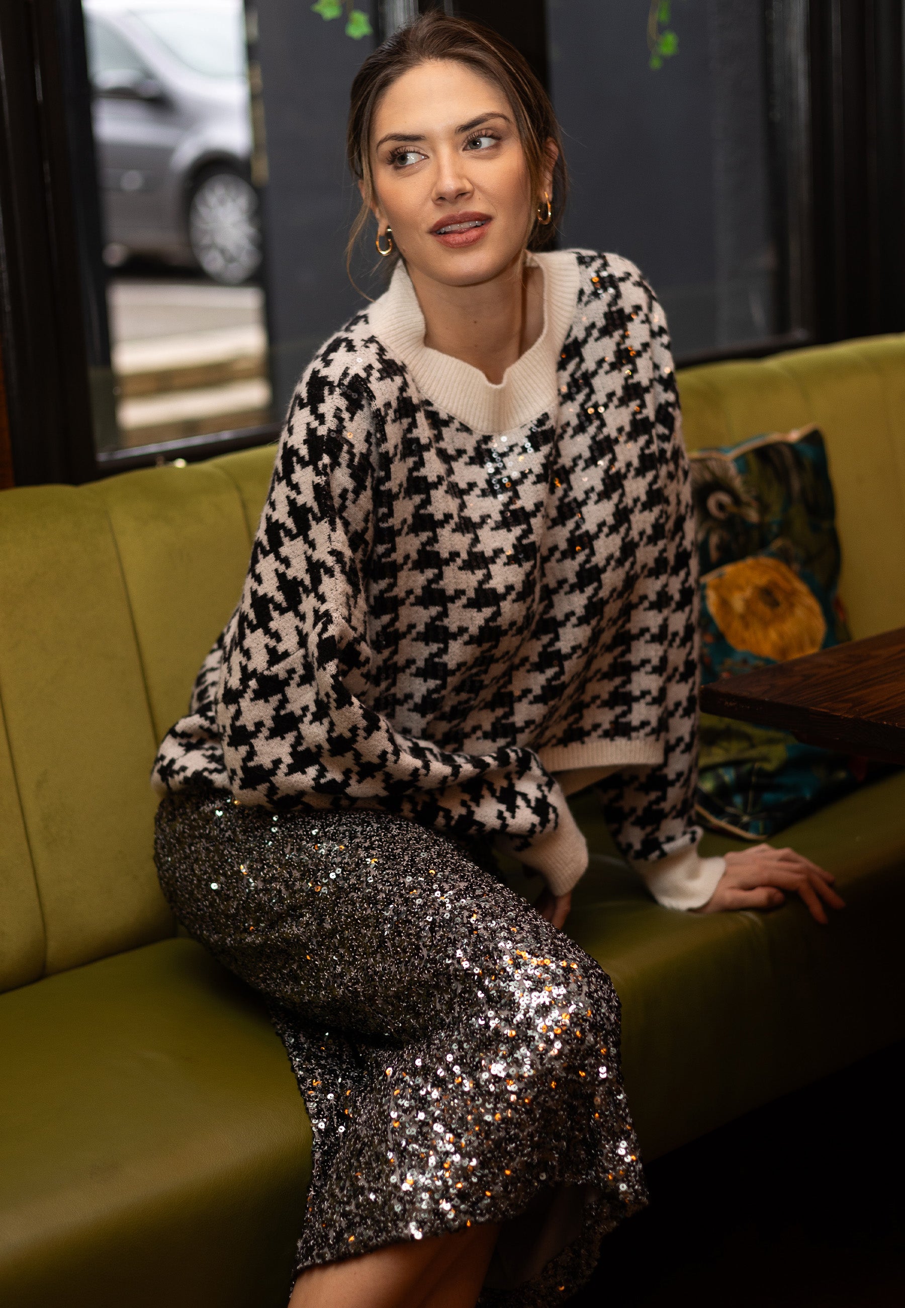 Oversized Sequin Houndstooth Jumper - ANGELEYE