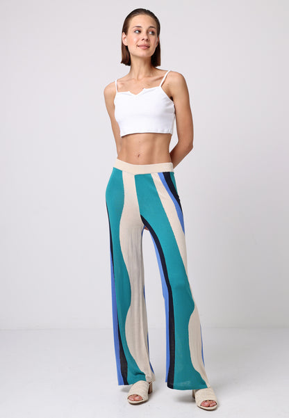 Soft Knit Wide Leg Trousers In Abstract Multi Print