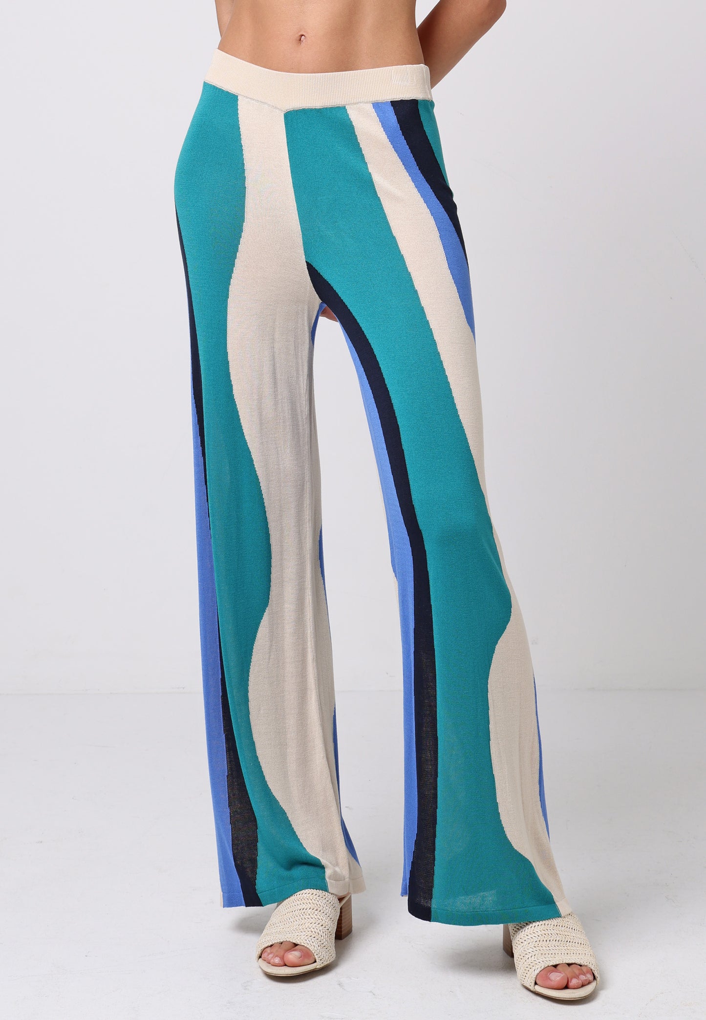 Soft Knit Wide Leg Trousers In Abstract Multi Print