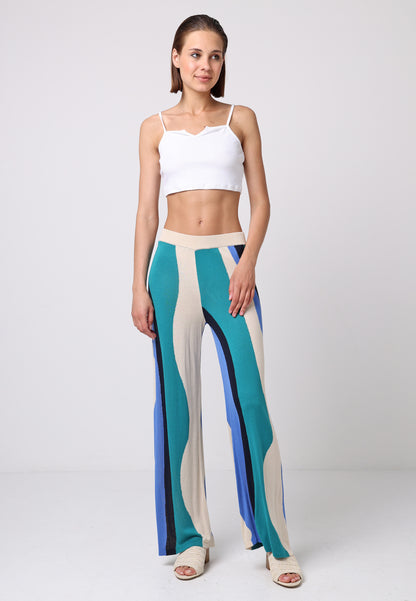 Soft Knit Wide Leg Trousers In Abstract Multi Print