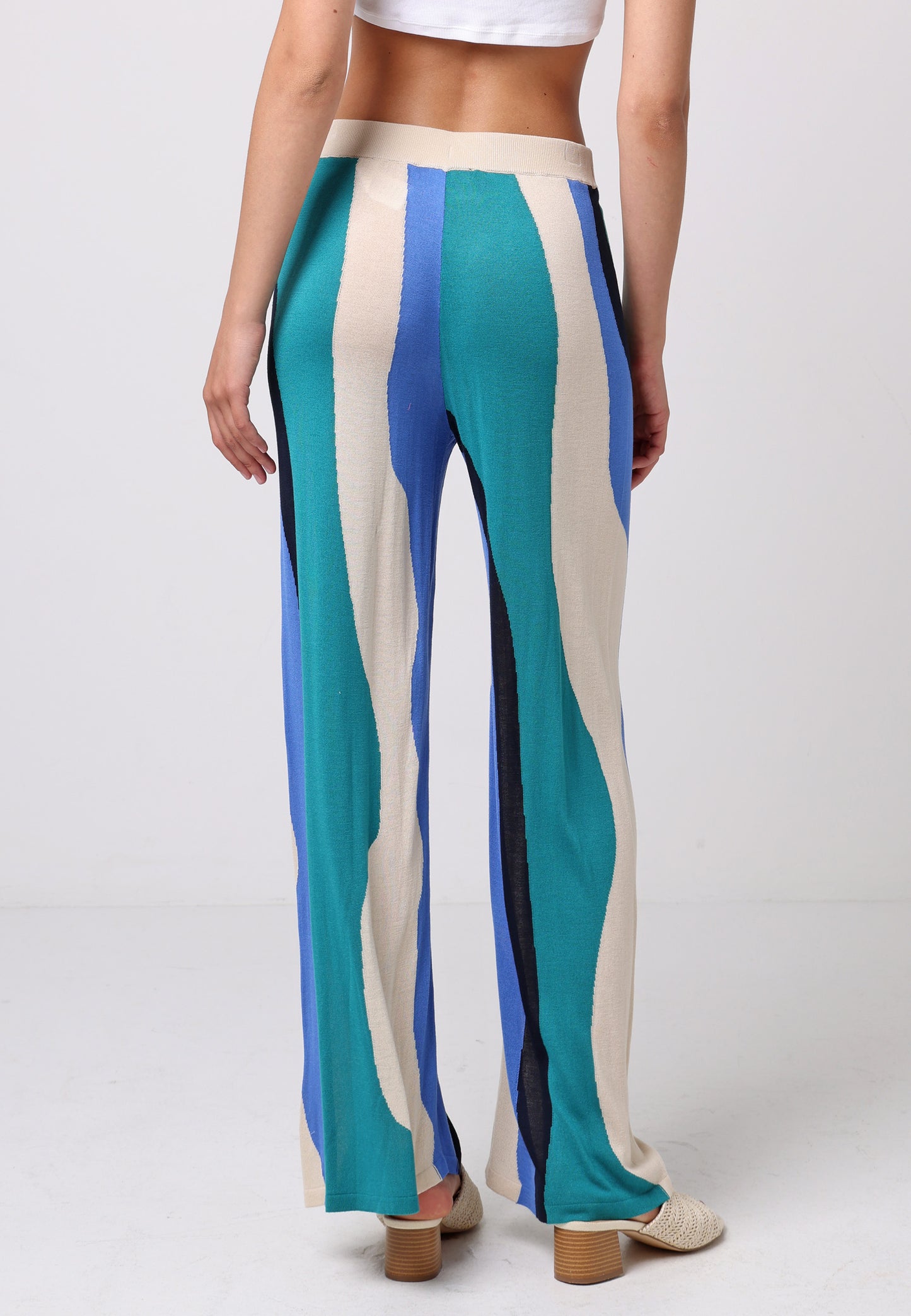 Soft Knit Wide Leg Trousers In Abstract Multi Print