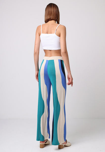 Soft Knit Wide Leg Trousers In Abstract Multi Print