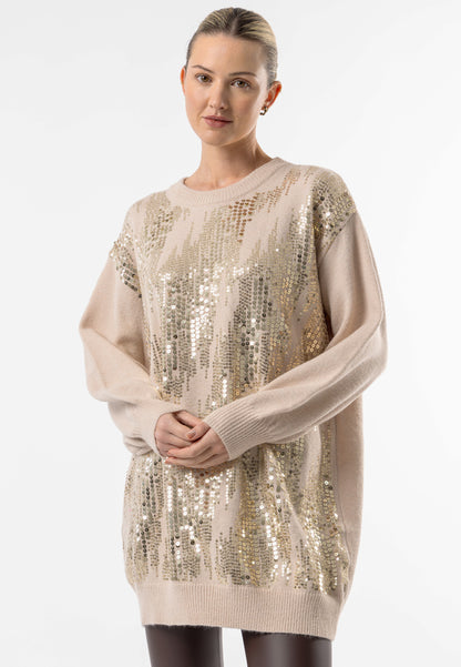 Apricot Long Knit Jumper with Gold Sequin Detail - ANGELEYE