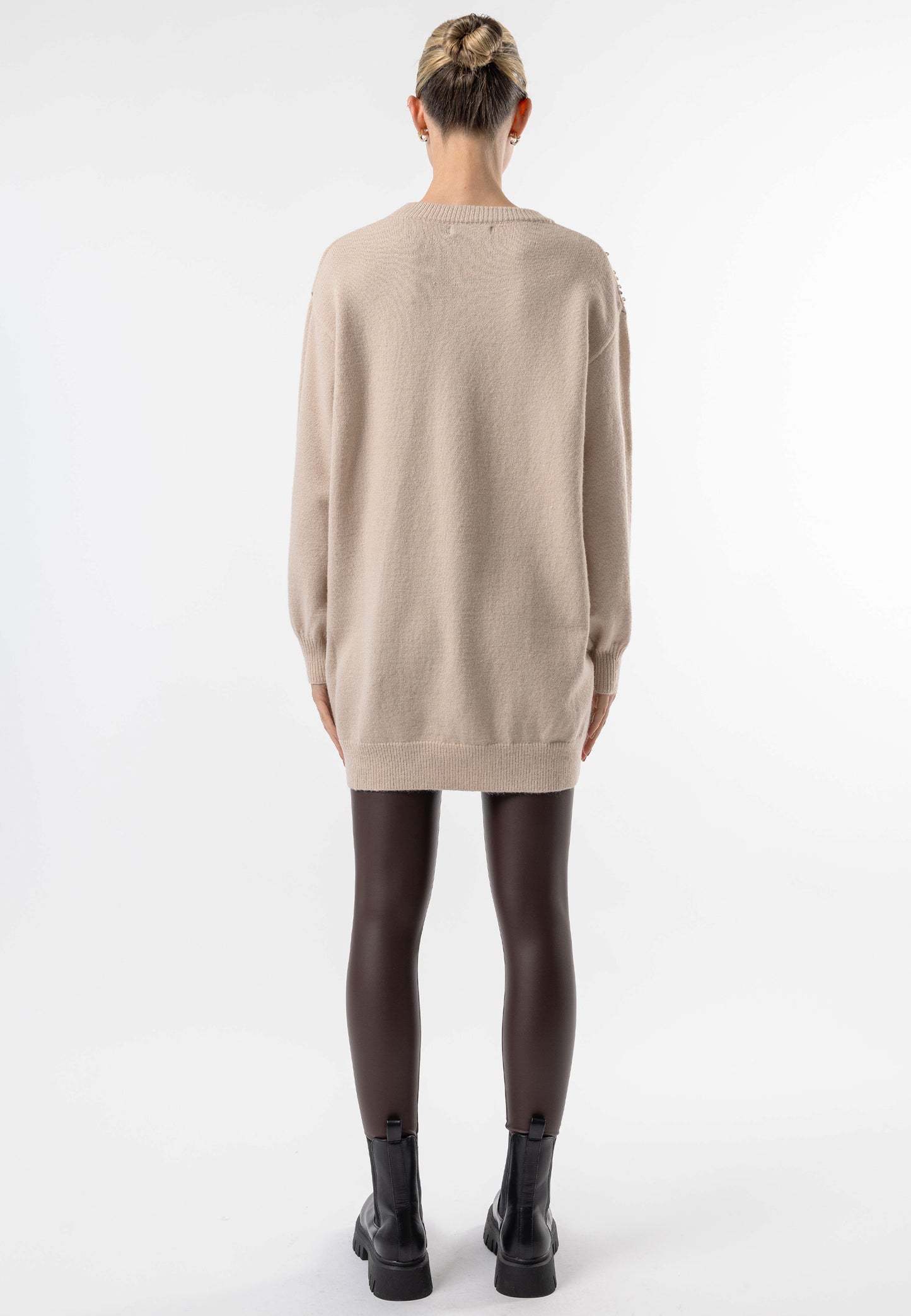 Apricot Long Knit Jumper with Gold Sequin Detail