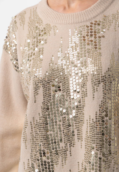 Apricot Long Knit Jumper with Gold Sequin Detail