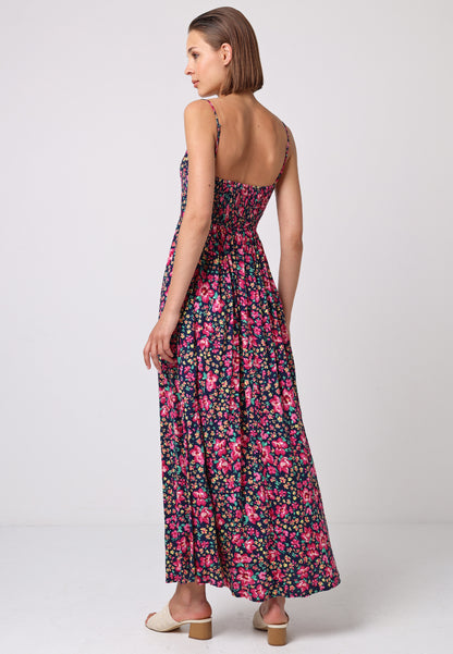 Cami Shirred Back Button Detail Maxi Floral Dress