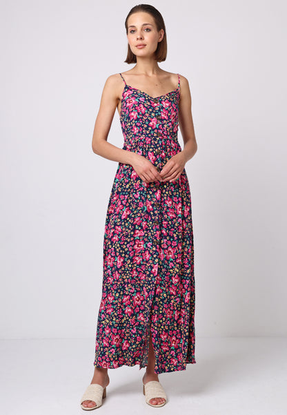 Cami Shirred Back Button Detail Maxi Floral Dress