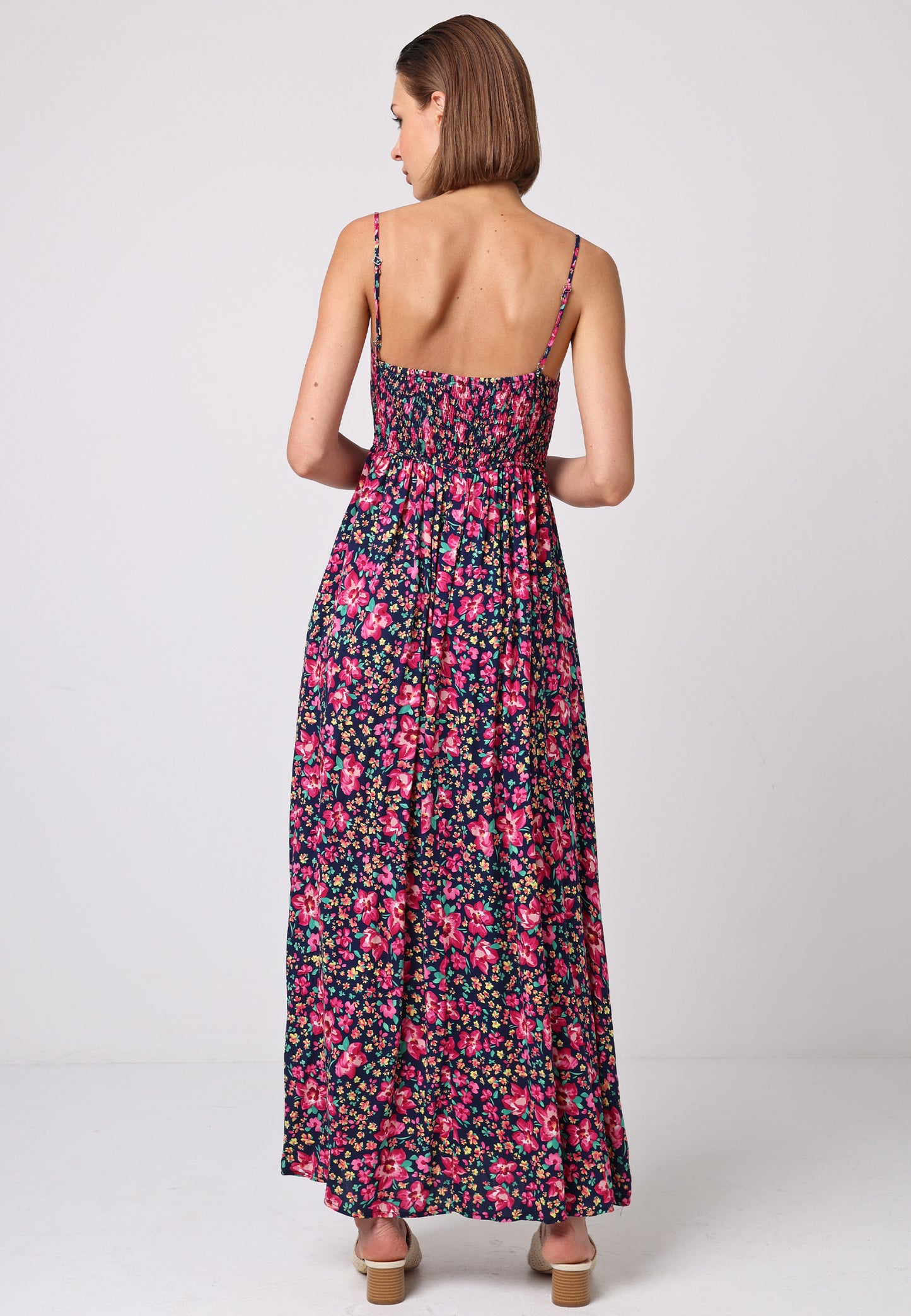 Cami Shirred Back Button Detail Maxi Floral Dress