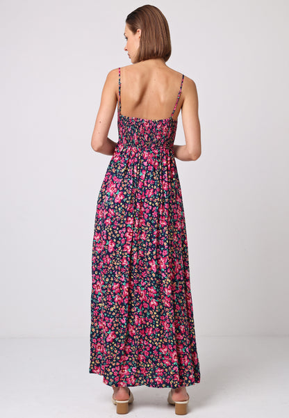 Cami Shirred Back Button Detail Maxi Floral Dress