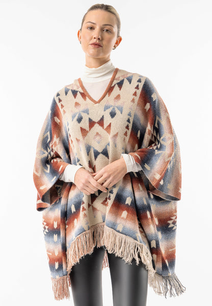 Californian Hooded Batwing Poncho with Fringe - ANGELEYE