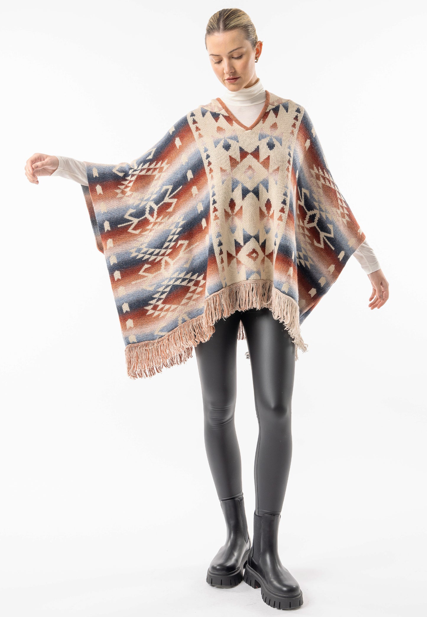 Californian Hooded Batwing Poncho with Fringe - ANGELEYE