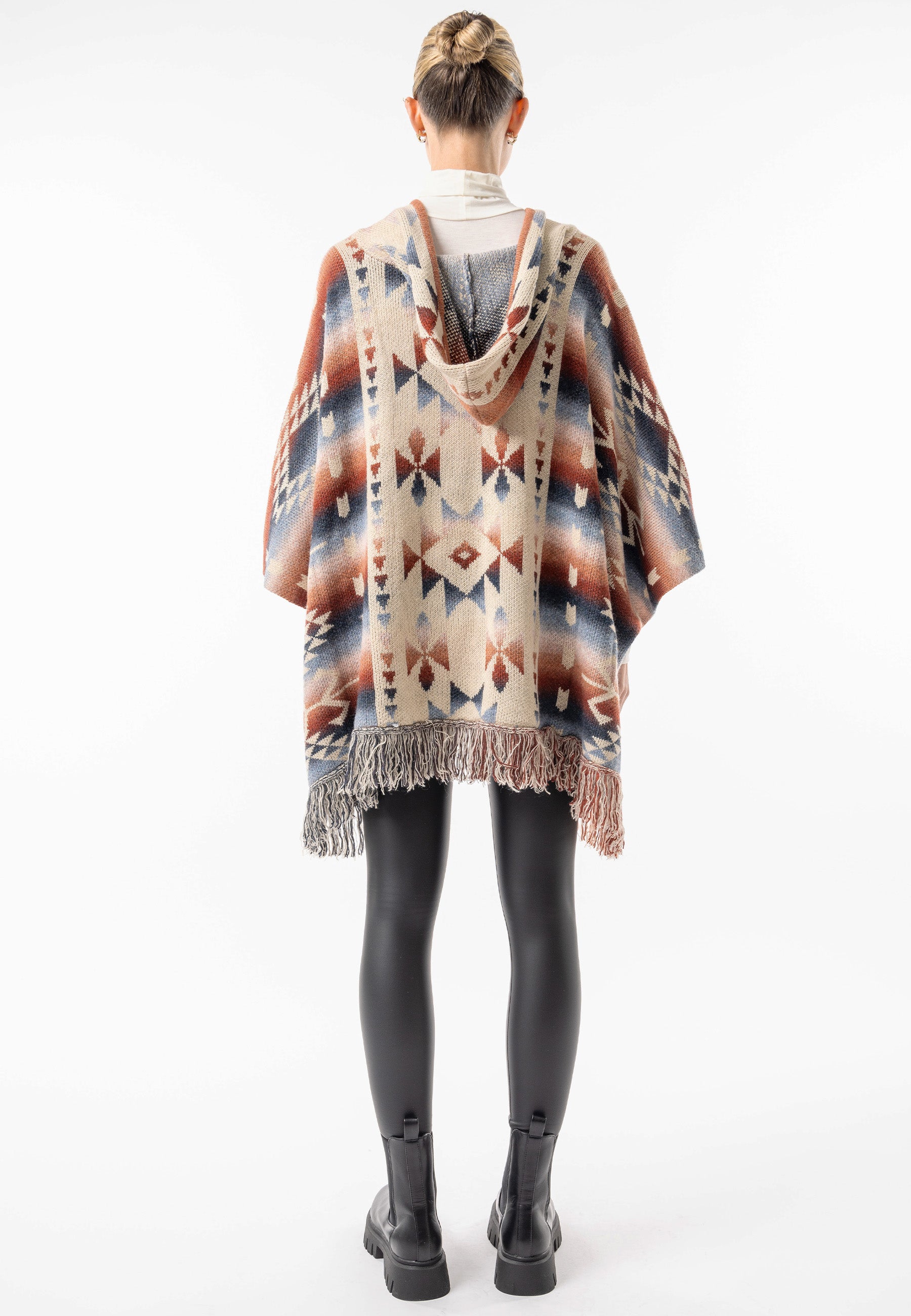 Californian Hooded Batwing Poncho with Fringe - ANGELEYE