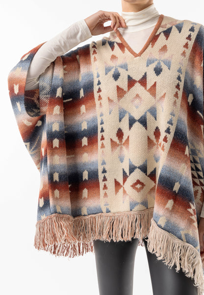 Californian Hooded Batwing Poncho with Fringe - ANGELEYE