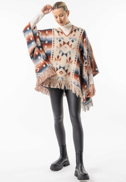 Californian Hooded Batwing Poncho with Fringe - ANGELEYE