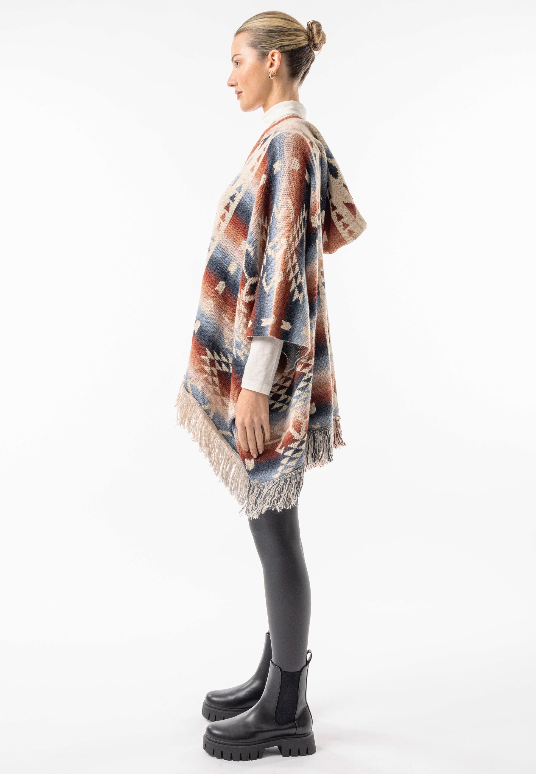 Californian Hooded Batwing Poncho with Fringe - ANGELEYE