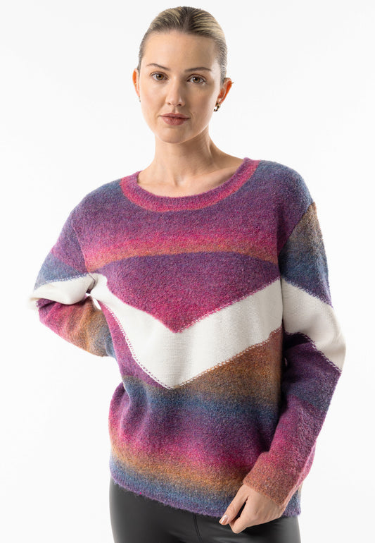 Rainbow Crew Knit Jumper with White Stripe Detail - ANGELEYE