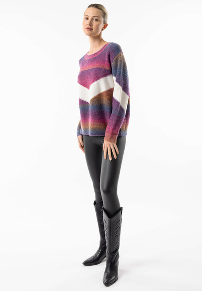 Rainbow Crew Knit Jumper with White Stripe Detail - ANGELEYE