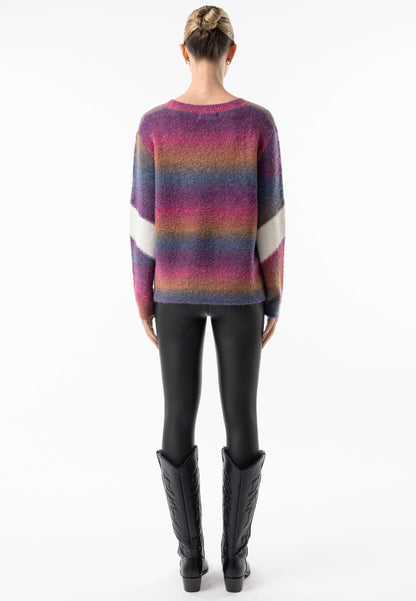 Rainbow Crew Knit Jumper with White Stripe Detail - ANGELEYE