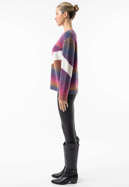 Rainbow Crew Knit Jumper with White Stripe Detail - ANGELEYE