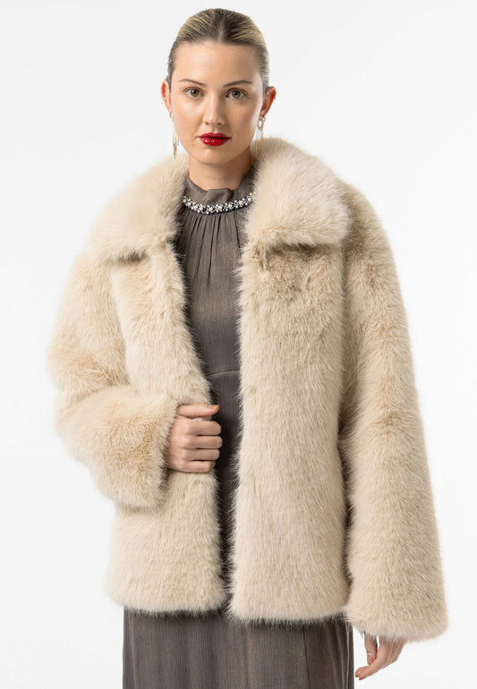 Faux Fur Coat in Cream