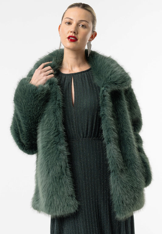 Faux Fur Coat in Teal