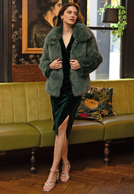 Faux Fur Coat in Teal - ANGELEYE