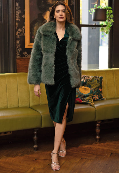 Faux Fur Coat in Teal - ANGELEYE