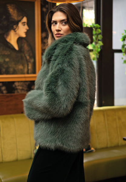 Faux Fur Coat in Teal - ANGELEYE