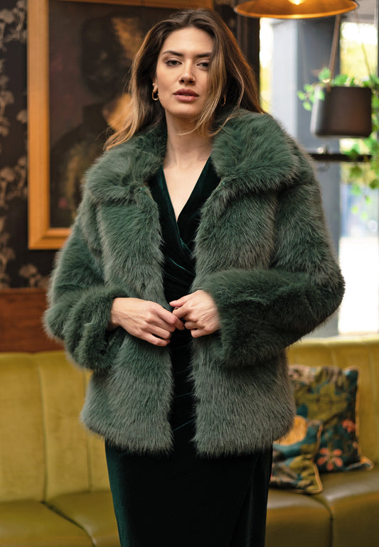 Faux Fur Coat in Teal - ANGELEYE