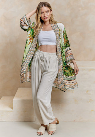 Bordered Kimono in Cream Tropical Print