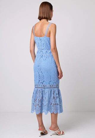 Lace Peplum Hem Midi Dress in Blue