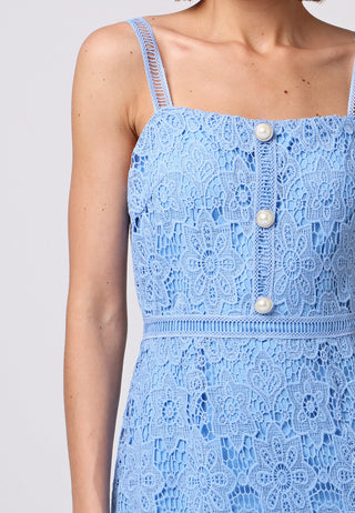 Lace Peplum Hem Midi Dress in Blue