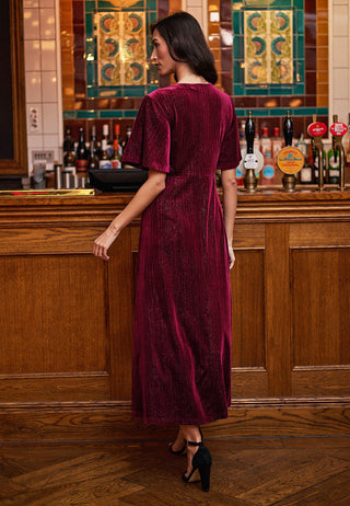 Midi Velvet Dress in Burgundy Shimmer