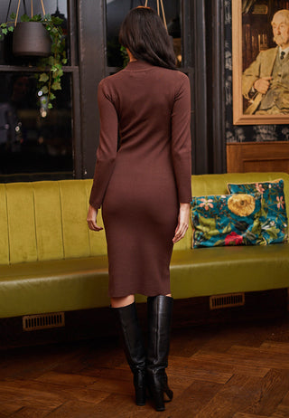 Midi Bodycon Dress in Brown