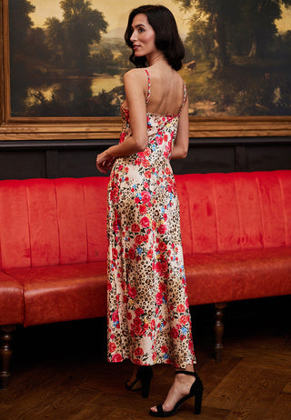 Cowl Neck Cami Dress in Leopard Rose Print