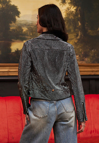 Sequin Biker Jacket in Black