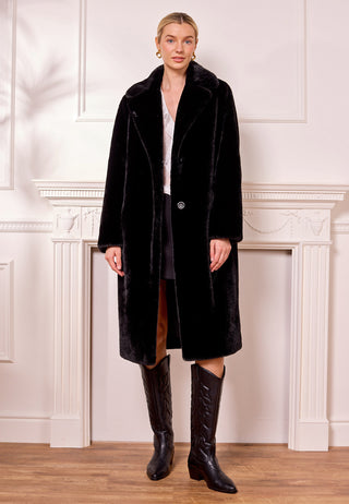 Faux Fur Coat in Black