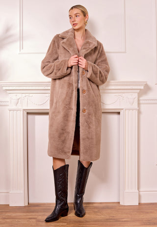 Faux Fur Coat in Coffee