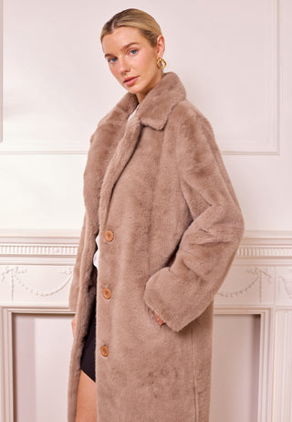 Faux Fur Coat in Coffee