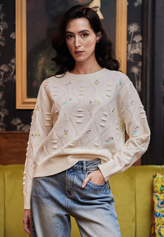 Floral Embroidered Jumper in White