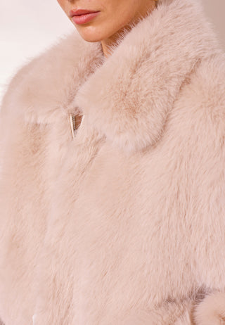 Short Faux Fur Coat with Zip in Cream