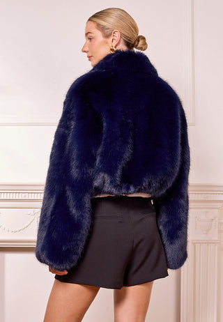 Short Faux Fur Coat with Zip in Navy