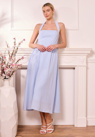 Midi Drop-Waist Light Blue Halterneck Dress
