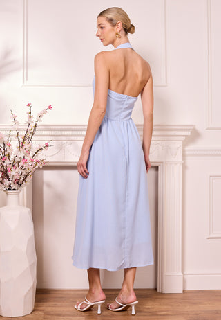 Midi Drop-Waist Light Blue Halterneck Dress