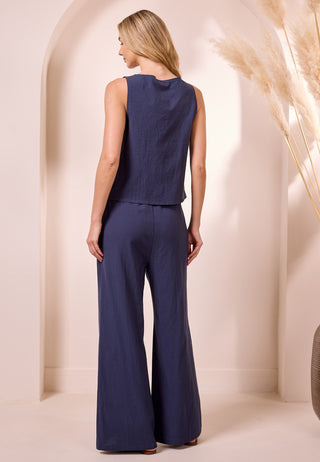 Tie-up Top and Trousers Co-ord Set in Navy
